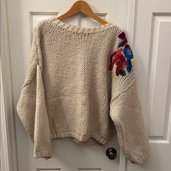 Zara Sweaters - Zara Beige Sweater with Colorful Embroidery
